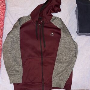 Adidas Burgundy and Gray Zip-Up Hoodie